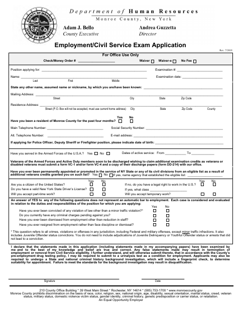 First page of the Employment/Civil Service Exam Application
