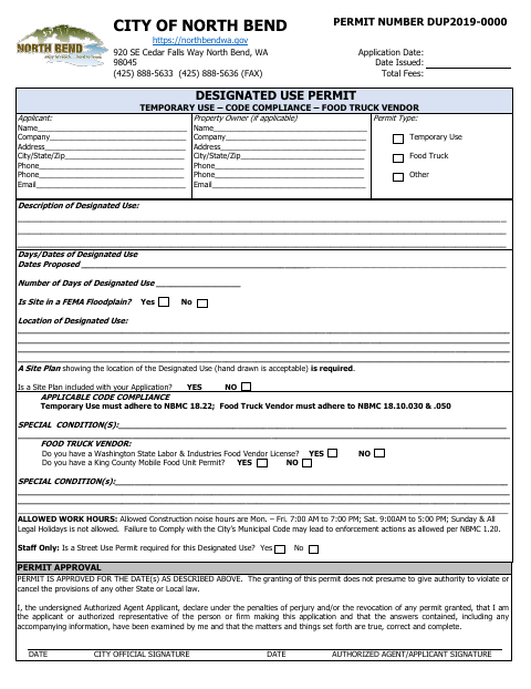 First page of the Designated Use Permit