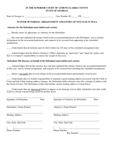 First page of the Waiver of Formal Arraignment and Entry of Not Guilty Plea