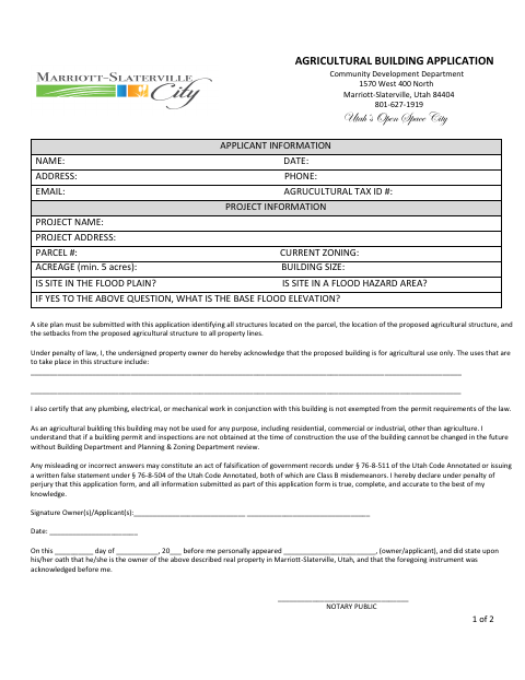 First page of the Agricultural Building Application