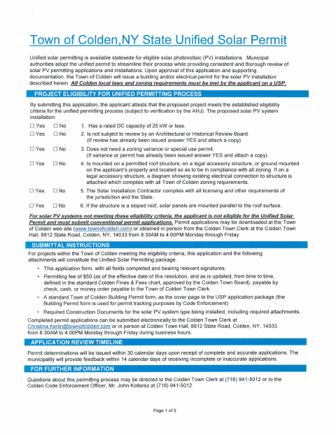 First page of the Unified Solar Permit