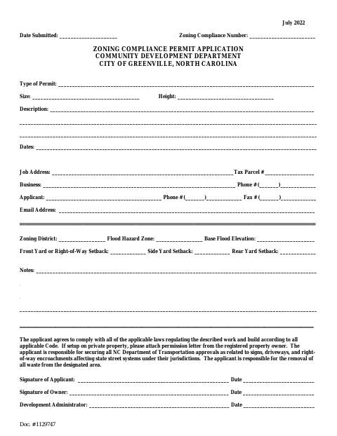 First page of the Zoning Compliance Permit Application