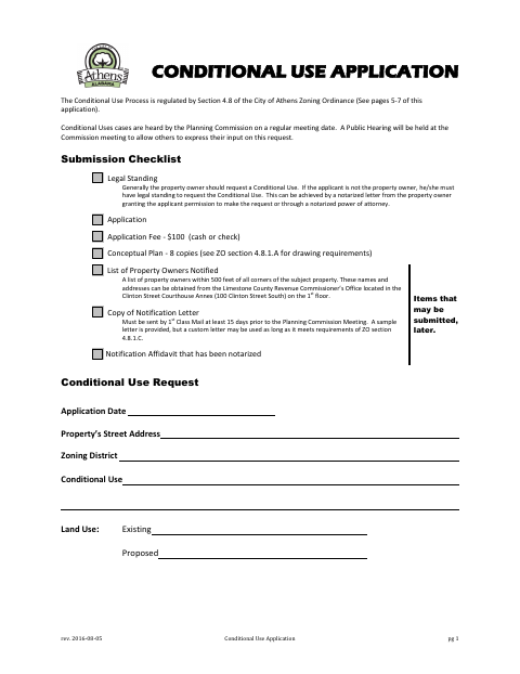 First page of the Conditional Use Application