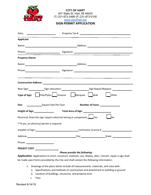 First page of the Sign Permit Application