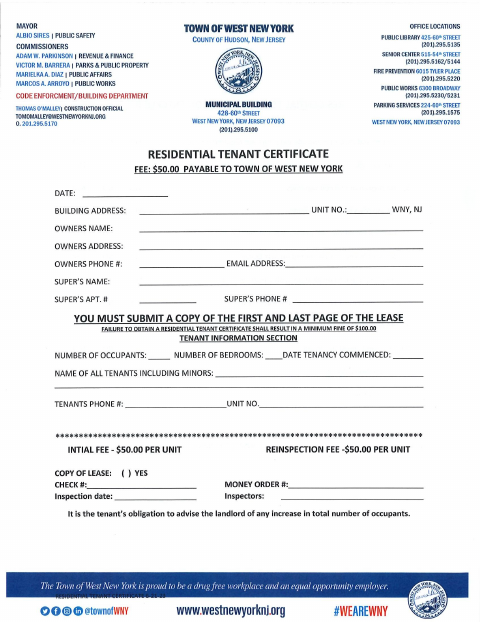 First page of the Residential Tenant Certificate Application