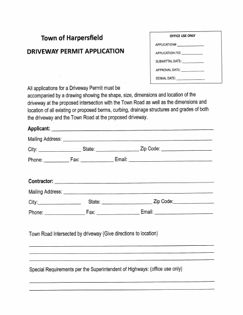 First page of the Driveway/Access Road Permit Application