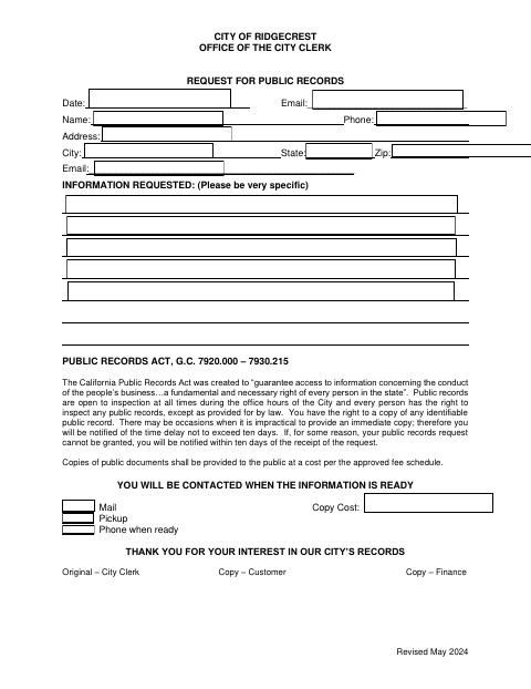 First page of the Request for Public Records