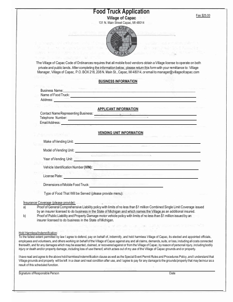First page of the Food Truck Application