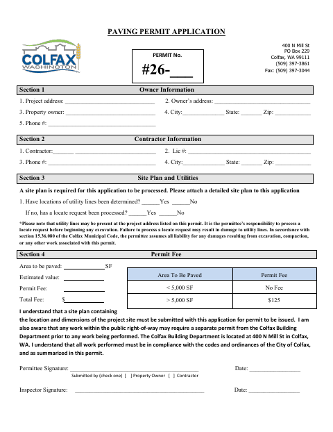 First page of the Paving Permit Application