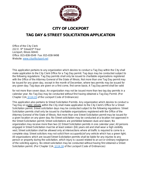 First page of the Tag Day & Street Solicitation Application