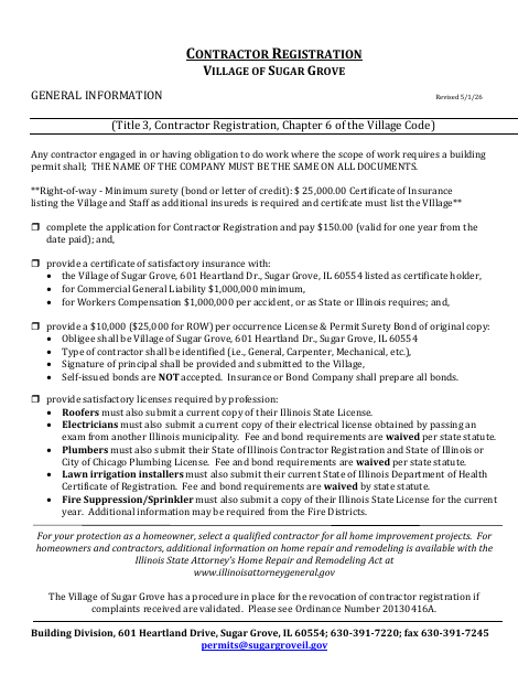 First page of the Contractor Registration