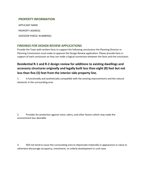 First page of the Findings for Design Review Applications