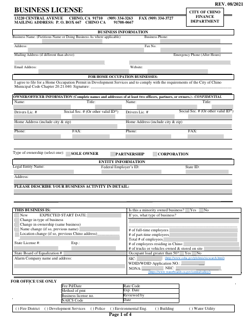 First page of the Business License Application