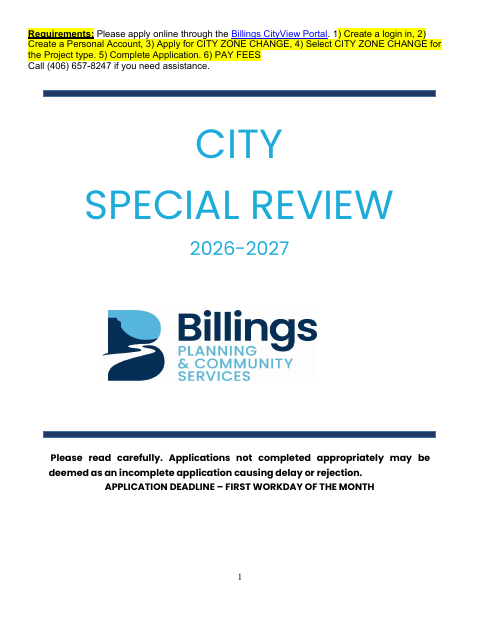 First page of the Special Review Application