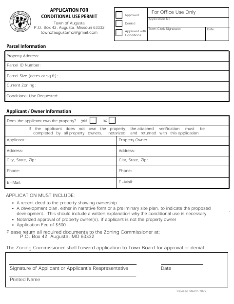 First page of the Application for Conditional Use Permit