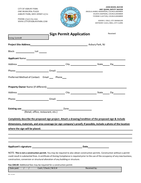 First page of the Sign Permit Application
