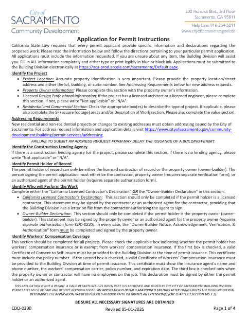 First page of the Application for Building Permit – Part I