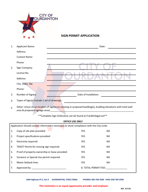 First page of the Sign Permit Application