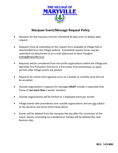 First page of the Marquee Event/Message Request Form
