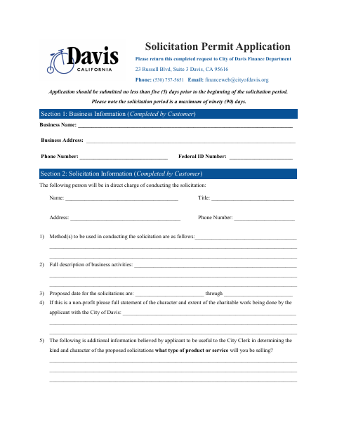 First page of the Solicitation Permit Application