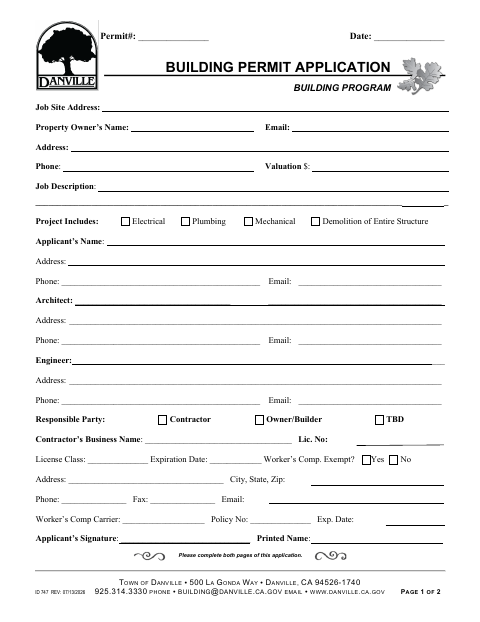 First page of the Building Permit Application
