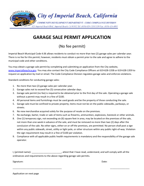 First page of the Garage Sale Permit Application
