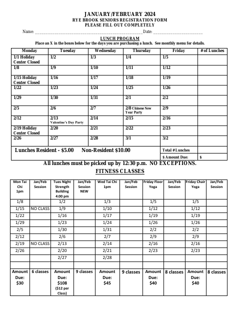 First page of the Seniors Registration Form