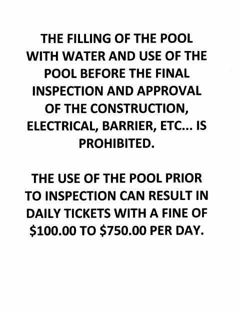 First page of the Swimming Pool Permit Application