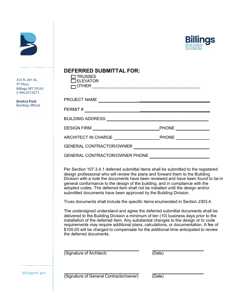 First page of the Commercial Deferred Submittal Form