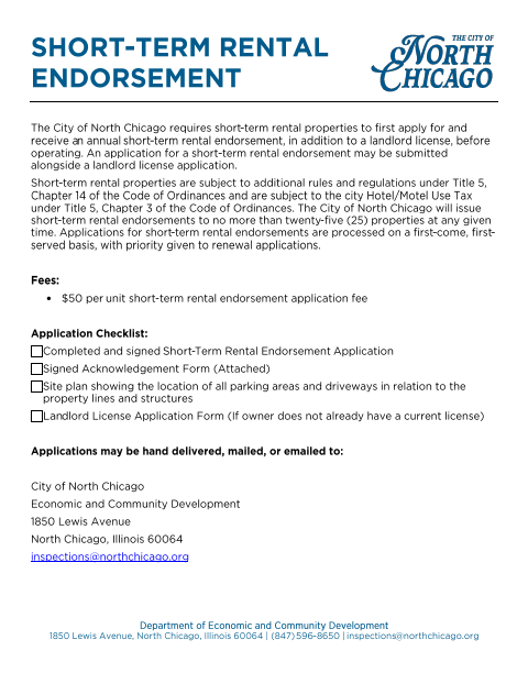 First page of the Short-Term Rental Endorsement Application