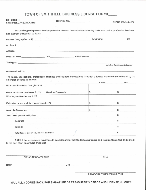 First page of the Business License Application