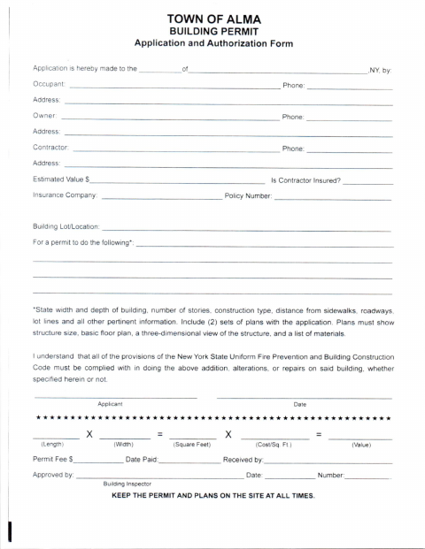 First page of the Building Permit Application and Authorization Form