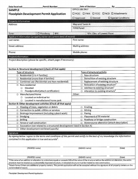 First page of the Floodplain Development Permit Application