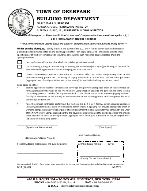 First page of the Affidavit of Exemption for Workers’ Compensation Coverage