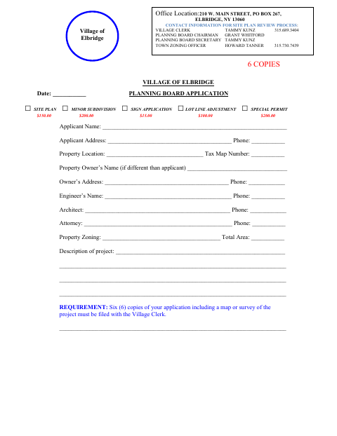 First page of the Planning Board Application