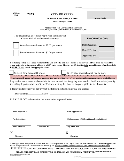 First page of the Application for Low Income Discounts