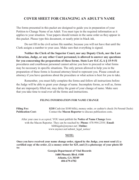 First page of the Petition to Change Name of Adult