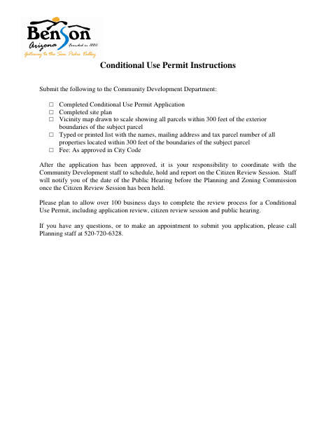 First page of the Conditional Use Permit Application