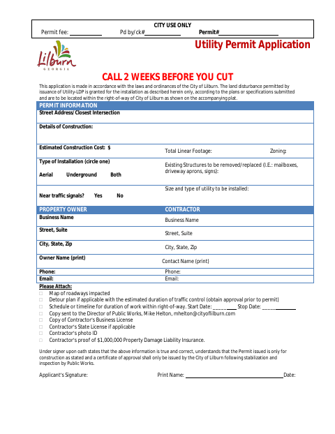 First page of the Utility Permit Application