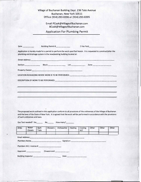 First page of the Application for Plumbing Permit