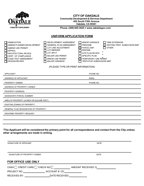 First page of the Uniform Application Form