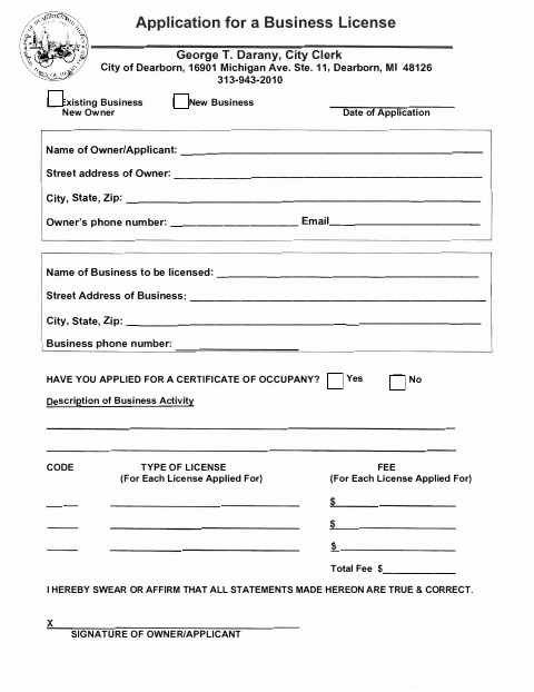 First page of the Application for a Business License