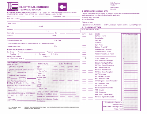 First page of the Electrical Permit Application
