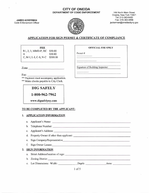 First page of the Sign Permit Application