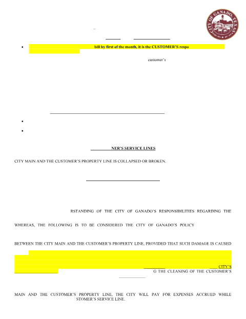 First page of the Customer Service Agreement