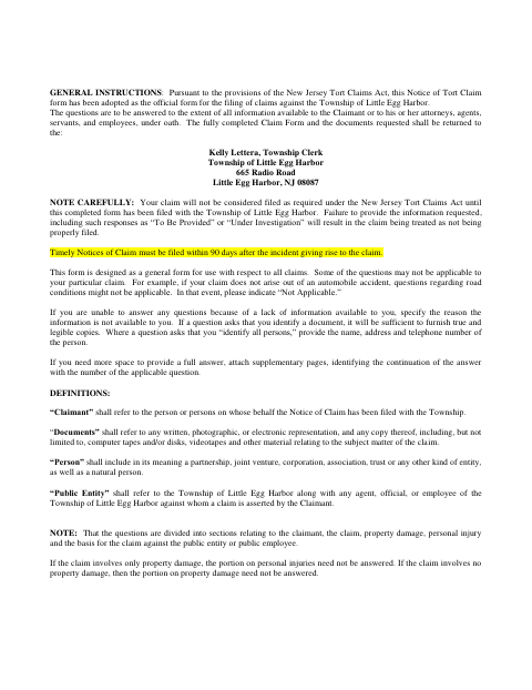 First page of the Notice of Tort Claim