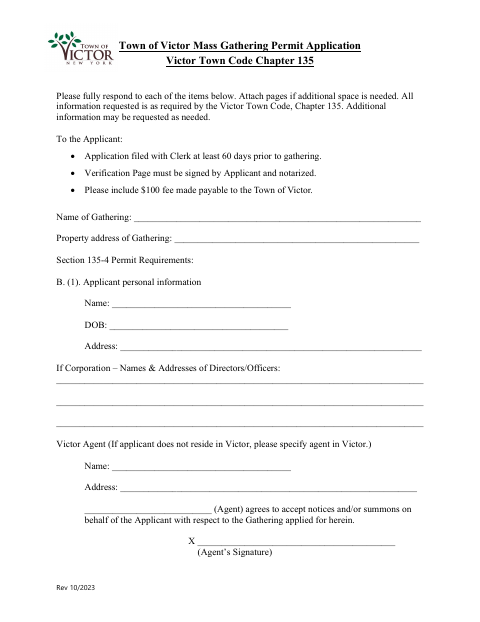 First page of the Mass Gathering Permit Application