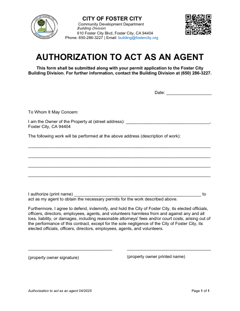 First page of the Authorization to Act as an Agent