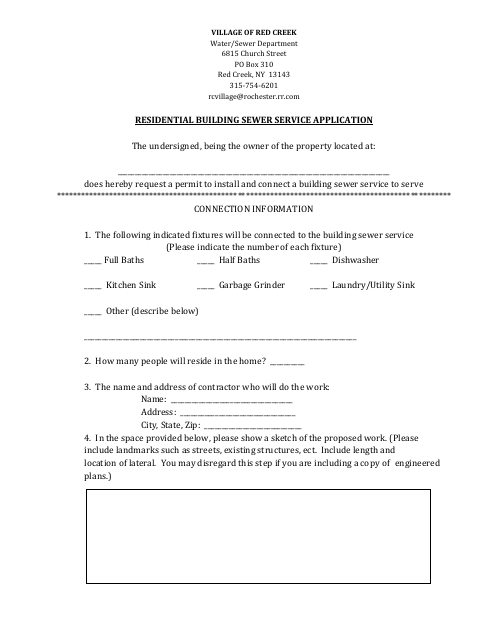 First page of the Residential Building Sewer Service Application