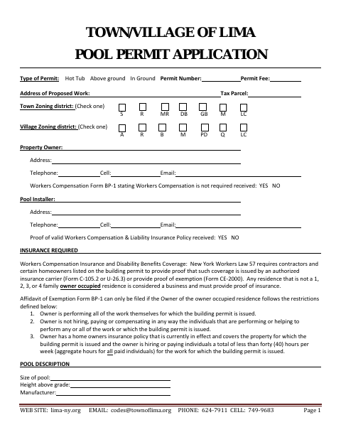 First page of the Pool Permit Application